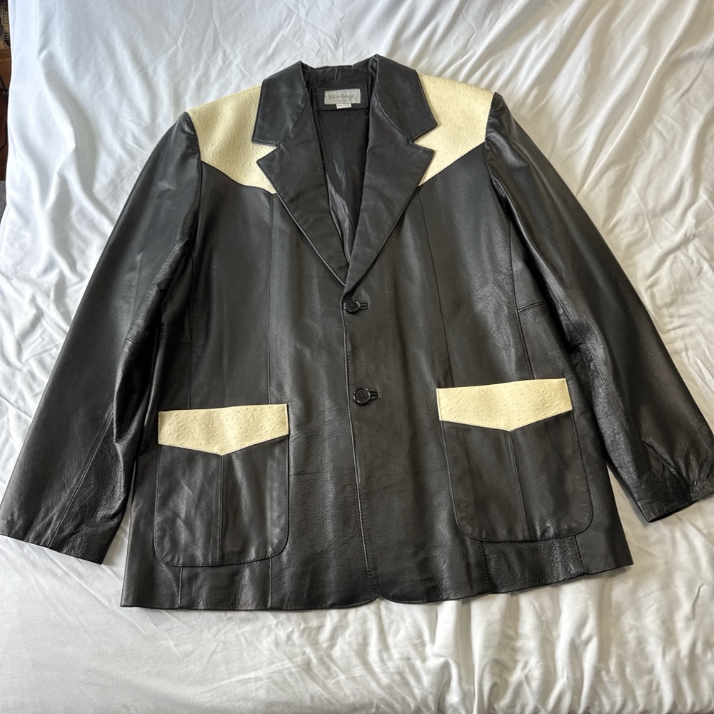 Vintage Leather Black and Cream Western Ranch Style Leather Jacket